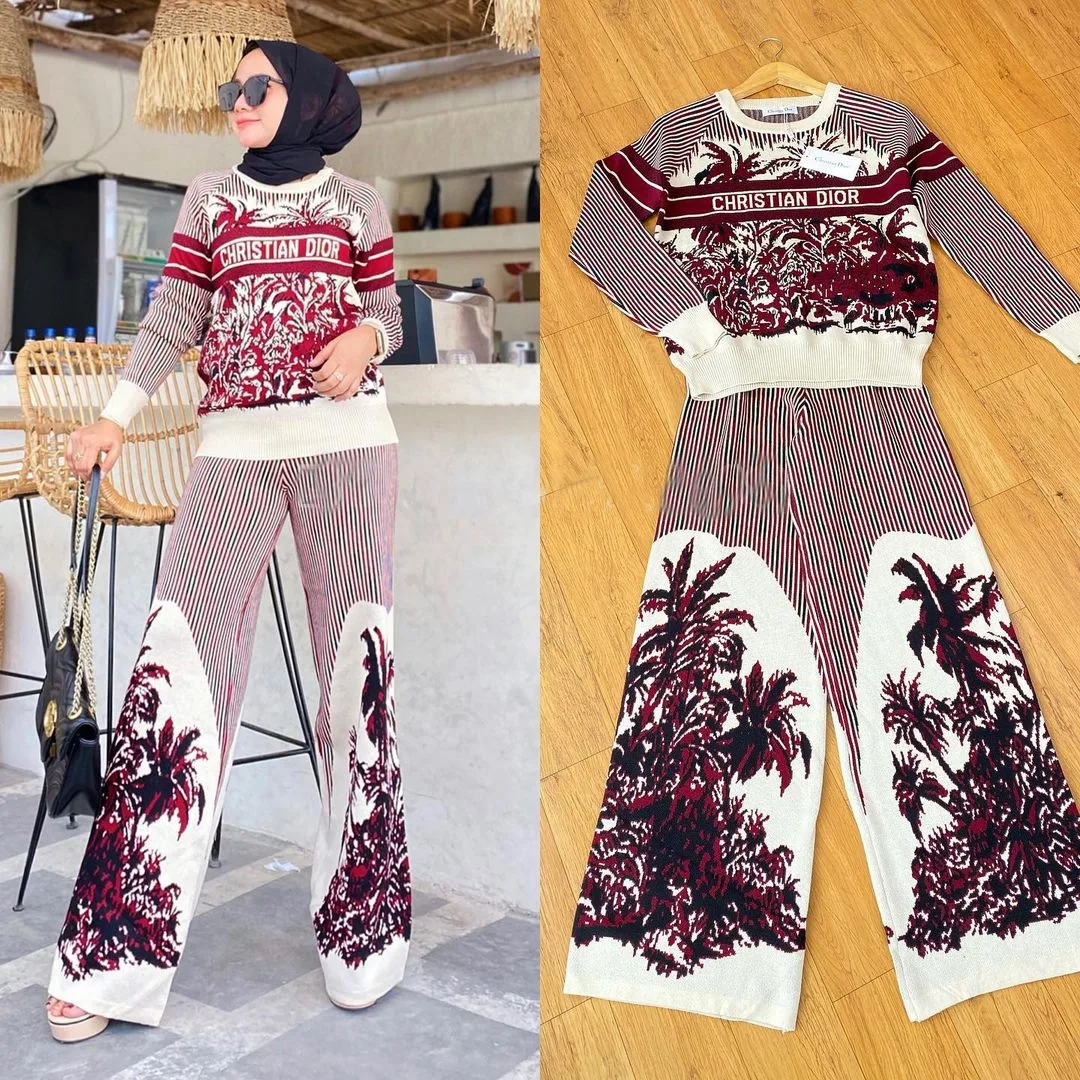 

Muslim Clothes Women Abayas Knitted Wide Leg Pants Set 2 Piece Suit Islam Jilbeb Hijab Turkey Muslim Groups Ramadan Dubai Abaya