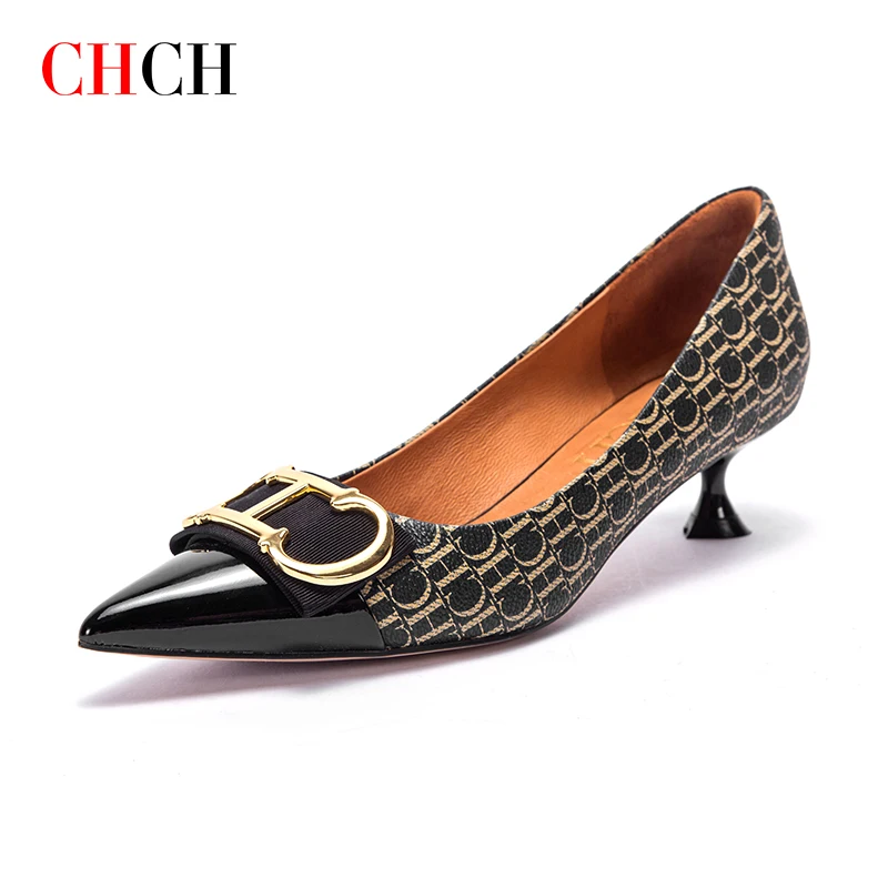 

CHCH 2023 Luxury Brand Classics Women Pumps Fashion Dress Metal Buckle High Heels Party Stilettos Ladies Pointed Toe High Heels