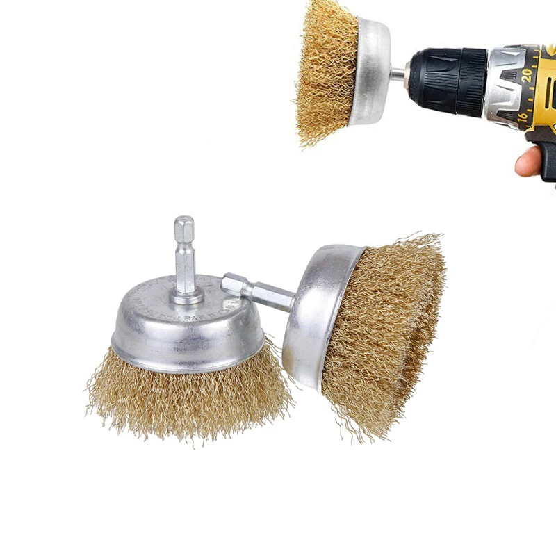 

50mm Steel Wire Brush Brass Plated Wheels Brushes Drill Rotary Tools Metal Rust Removal Polishing Brush