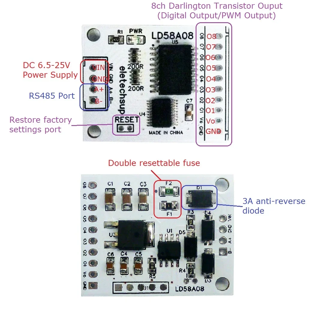 8-канальный RS485 Modbus RTU DO/PWM выход Многофункциональная плата драйвера MOS для