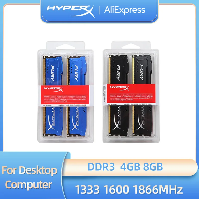 Memoria RAM DDR3 8GB 4GB Kit 1333 1600 1866MHz PC3-10600 12800 14900 for Desktop Ram 1.5V 240Pin HyperX Fury