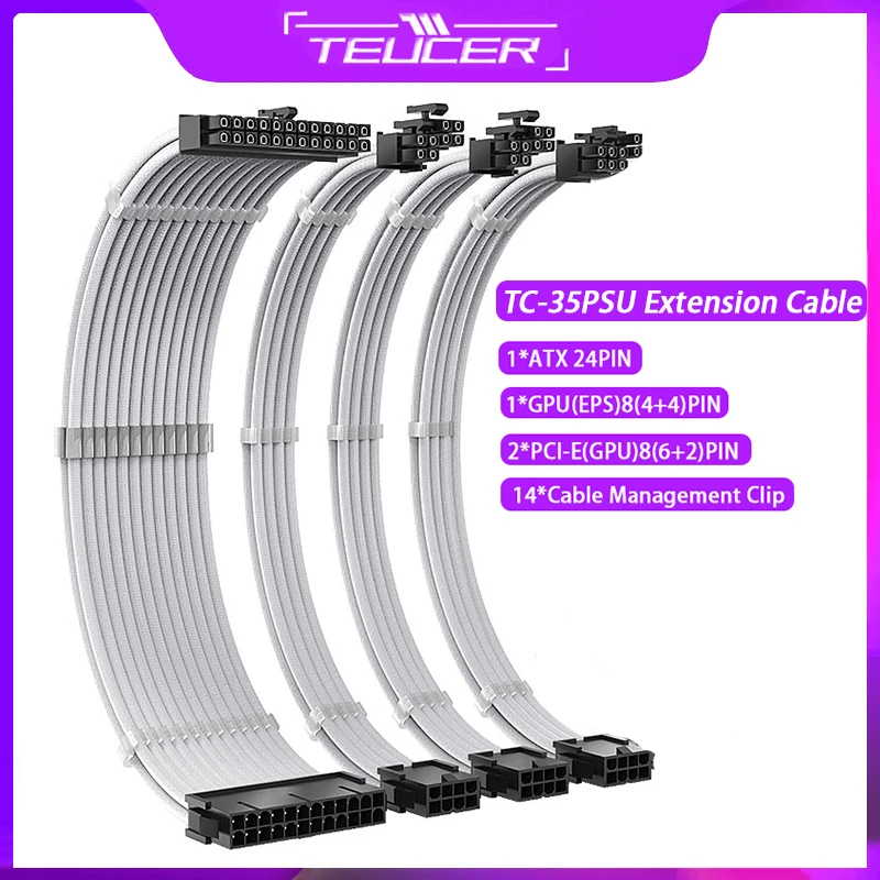 

Комплект удлинительных кабелей TEUCER TC-35 PSU, однотонный комбинированный кабель 350 мм ATX24Pin PCI-E8Pin CPU8Pin с кабелем питания расчески