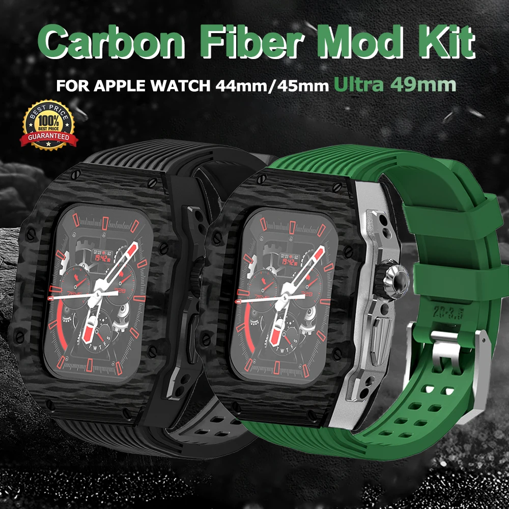 

Комплект для часов Apple Watch Series Ultra 8 7 654 SE, резиновый комплект из углеродного волокна с металлической рамкой для iWatch 49 мм 45 мм 44 мм