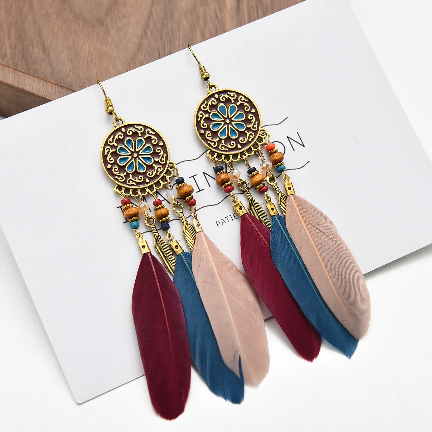 

Vintage Feather Tassel Earrings For Women Accessories Round Drop Oil Flower Charm Earring Dream Catcher Bohemia Jewelry Aretes