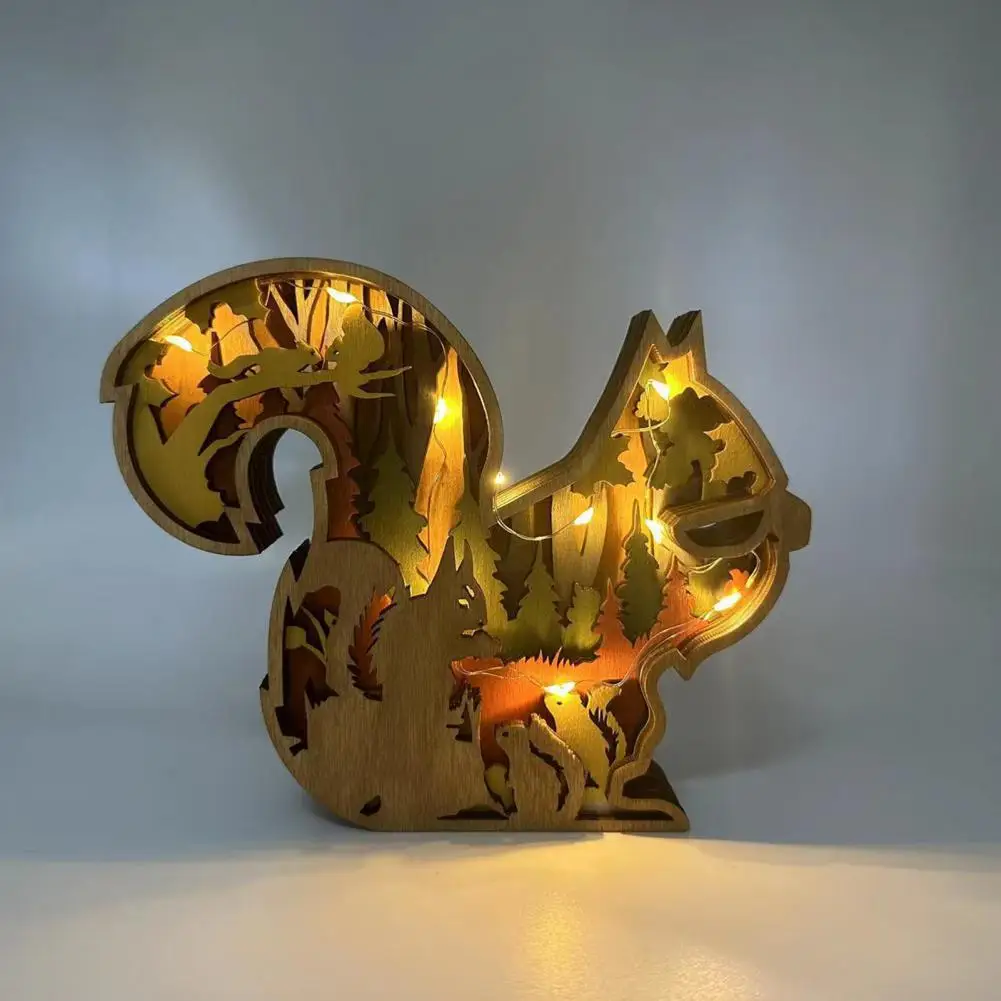 

Squirrel Ornament Exquisite 3d Wooden Squirrel Sculpture Durable Art Crafts for Home Decoration Desktop Ornament Gift Idea