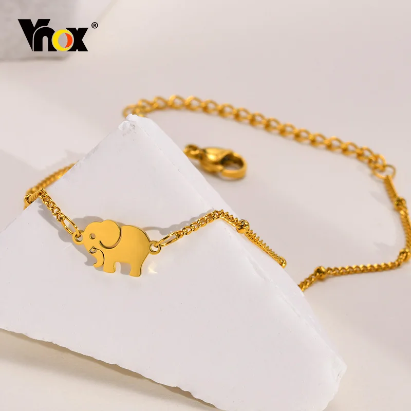 

Vnox Cute Elephant Charm Bracelets for Women, Gold Color Tiny Animal Pendant with Adjustable Satellite Chain, Girls Jewelry