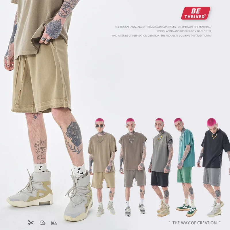

Мужская одежда | Весна-лето 2023, качественные использованные потертые баскетбольные брюки с боковыми вырезами, широкие шорты