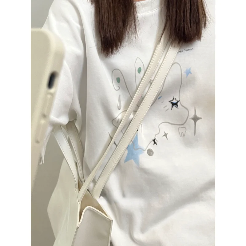 

Kawaii Cartoon Print Tshirts O Neck Harajuku White Women Preppy Style Loose Japanese Tops Y2k Summer Half Sleeve Fashion Street