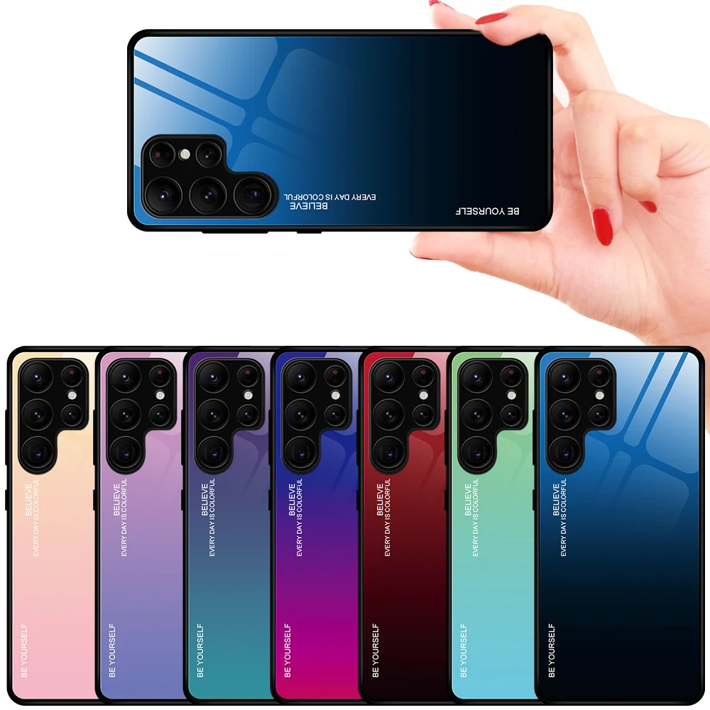 

Градиентный чехол из закаленного стекла для Samsung Galaxy S22 S21 S23, Модный чехол для телефона Samsung S23 Plus, чехол, чехлы