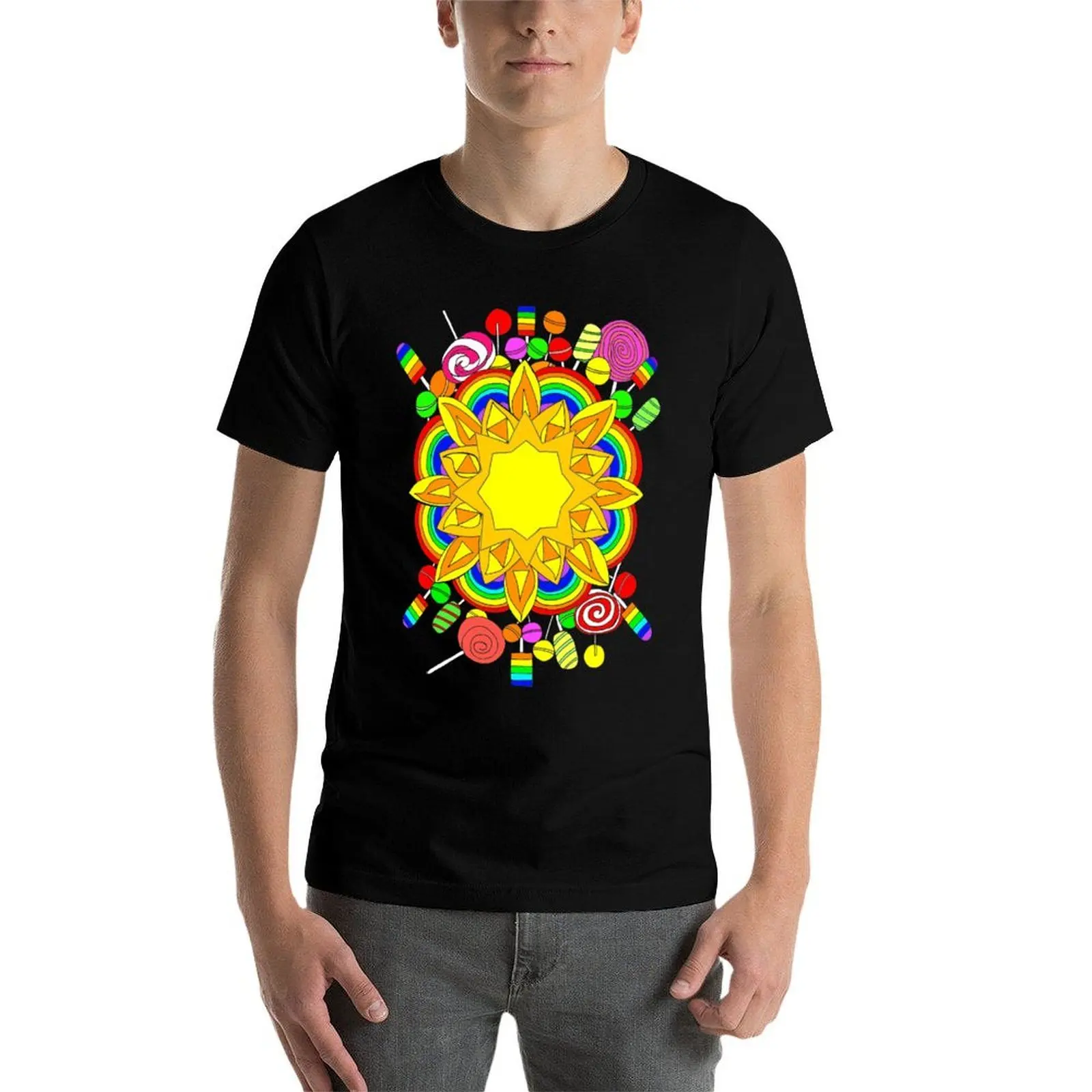 Фото Футболка с рисунком Sunshine, Lollipops and Rainbows, мужская футболка, летние футболки для мужчин, мягкая хлопковая футболка №3