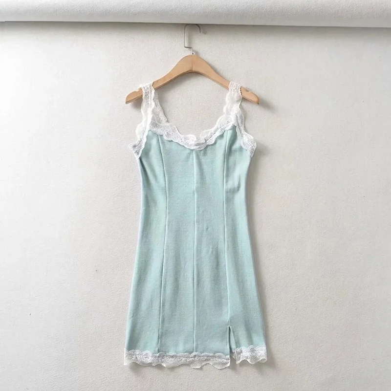 2022 Women'S Summer New Lace Edge Stitching Slim Hip Lift Sexy Suspender Dress