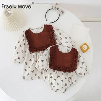 freely move dress baby girl autumn floral ruffle girls dress and baby romper sister matching outfit infant children clothing
