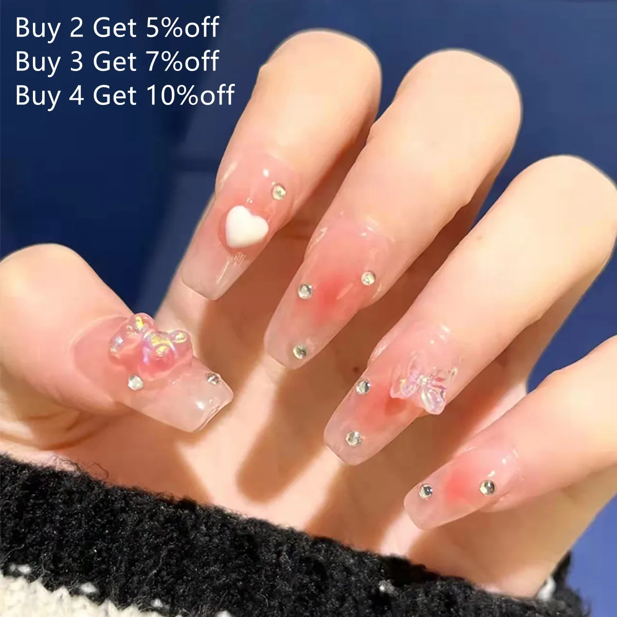 

24pcs Artifical Nail with Glue Fake Nail Tips with Design Detachable Press on Nail Long Fake Nail Finished Nail Piece Sticker