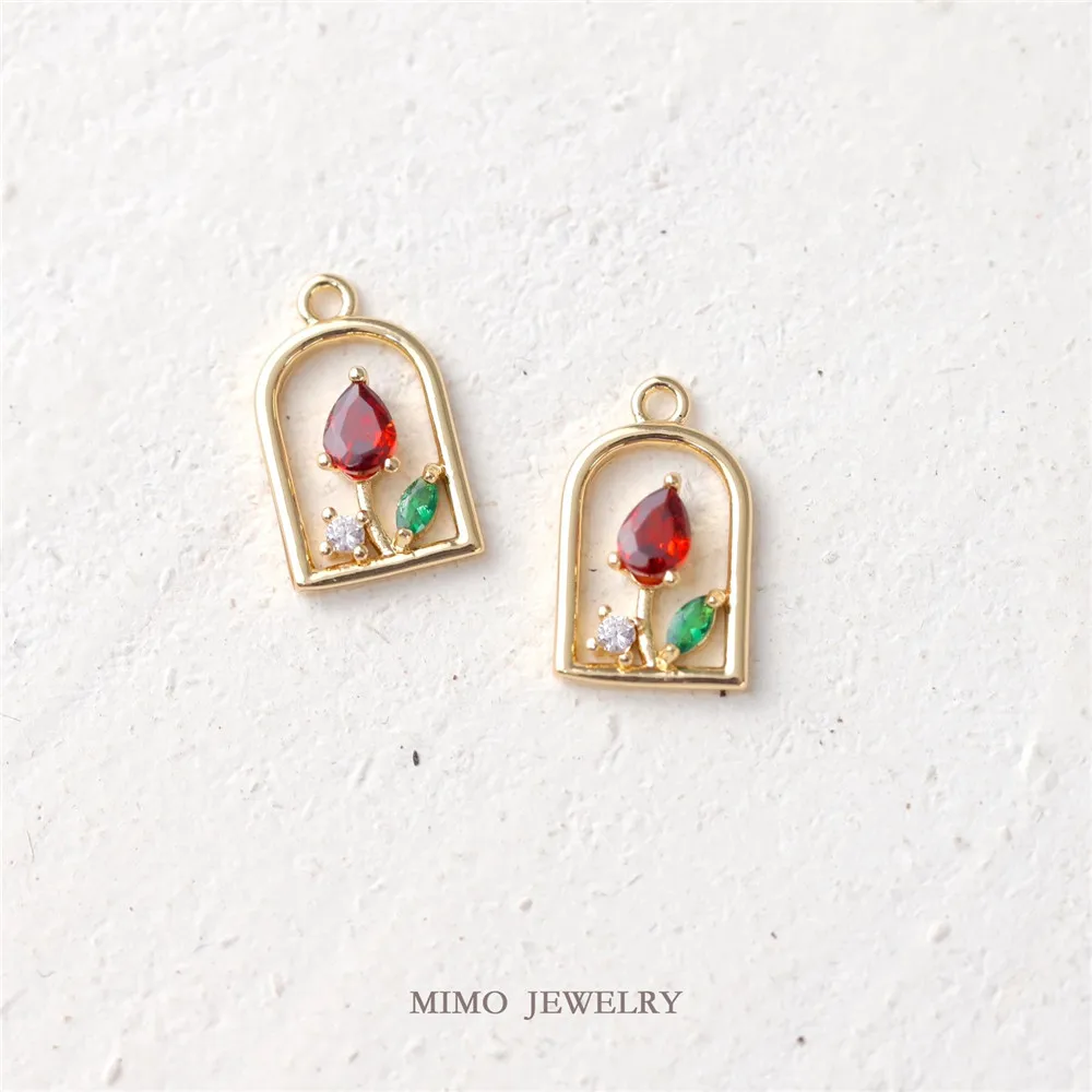 

Color copper plated gold micro-inlaid zircon lovely cherry pendant pendant DIY accessories