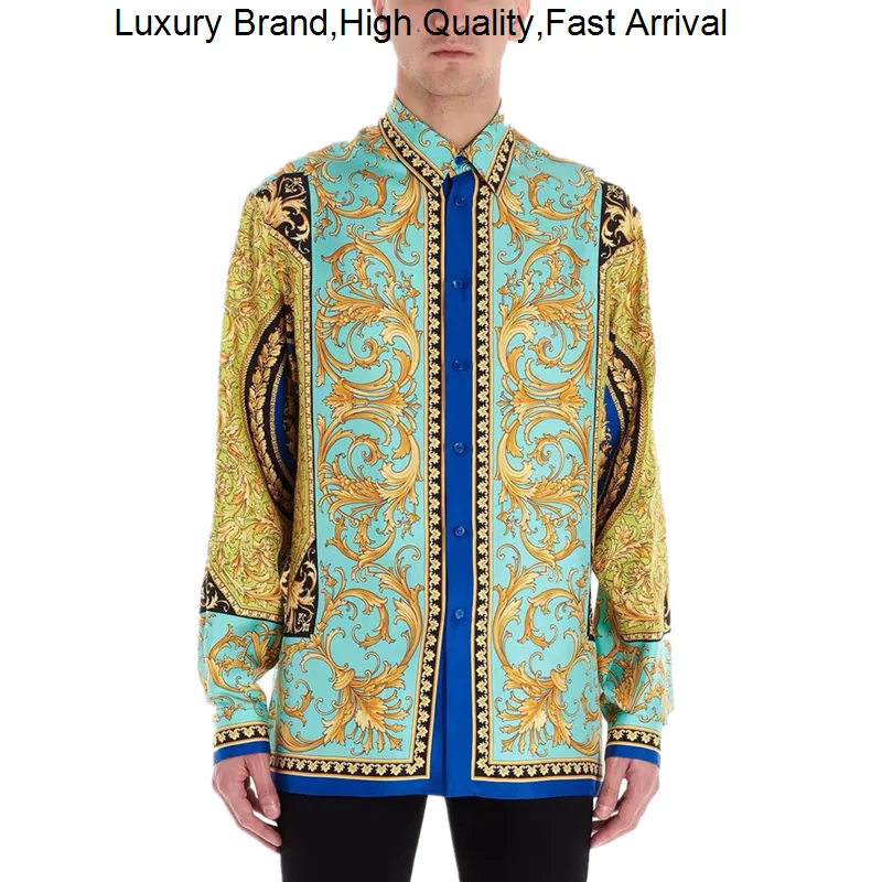 

Мужская весенняя одежда, Гавайские Роскошные Рубашки, мужская рубашка, женское ретро платье с цветочным принтом и длинным рукавом, облегающая Классическая рубашка