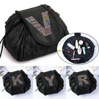women drawstring cosmetic bag travel storage makeup bag organizer make up pouch portable text letter print toiletry beauty case