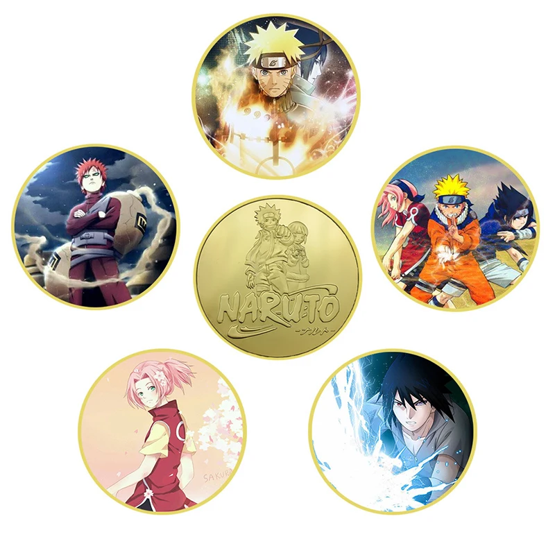 

Naruto Anime Figures Sasuke Kakashi Gold Commemorative Banknote Coins Collection Cartoon Toys for Children Birthday Xmas Gifts
