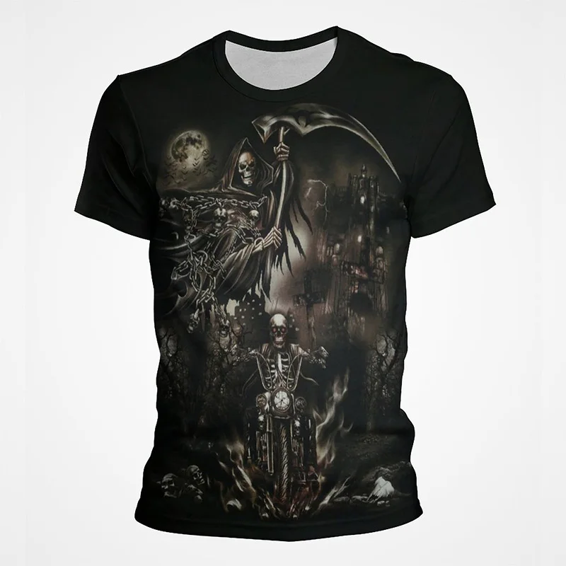 

Death Skull Print T Shirt For Men Goth Terror Short Sleeve Tops 3D Printed Pattern T-Shirt Leisure O-neck Tees Vintage Clothes