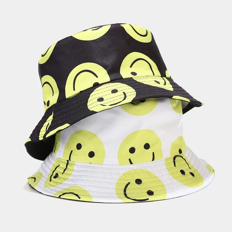 

Панама с улыбающимся лицом, двусторонняя хлопковая шапка рыбака, простая Складная Солнцезащитная шапка, пляжная шляпа для моря, Солнцезащи...