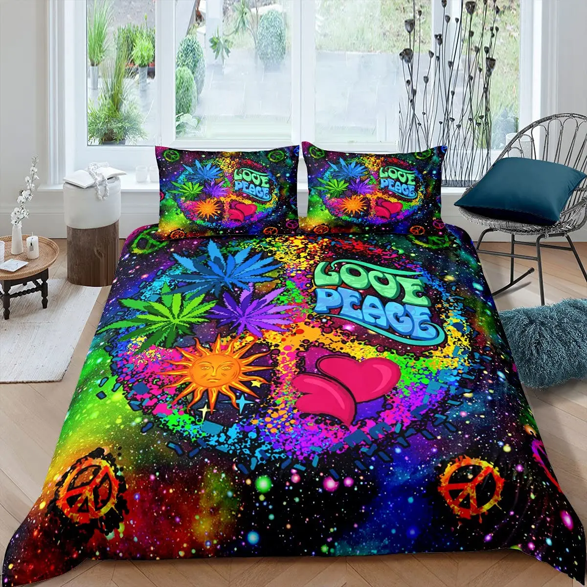 

3D Printed Peace Symbol Bedding Set Tie Dye Duvet Cover 3Pcs Double Twin Full Queen King Adult Kids Bedclothes Quilt Cover