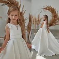 Simple White Flower Girl Dress For Weddings 3D Flowers Beaded Satin A-Line Pleated Birthday Pageant Robe First Communion Dresses