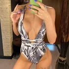 Женский сплошной купальник с длинным ремешком, с принтом змеиной кожи