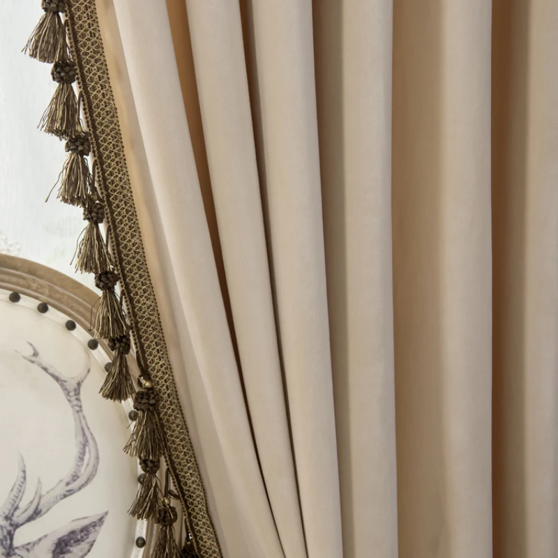 

Шторы в европейском стиле для гостиной роскошная атмосфера Женская Роскошная Новинка молочный чай для спальни вилла фланелевая однотонная Роскошная