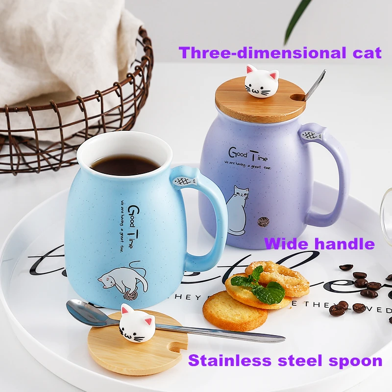 

Milk Coffee Ceramic Mug with Lid Spoon Cup Cute Cat Heat-resistant Cup Kitten Children Cup Office Gifts