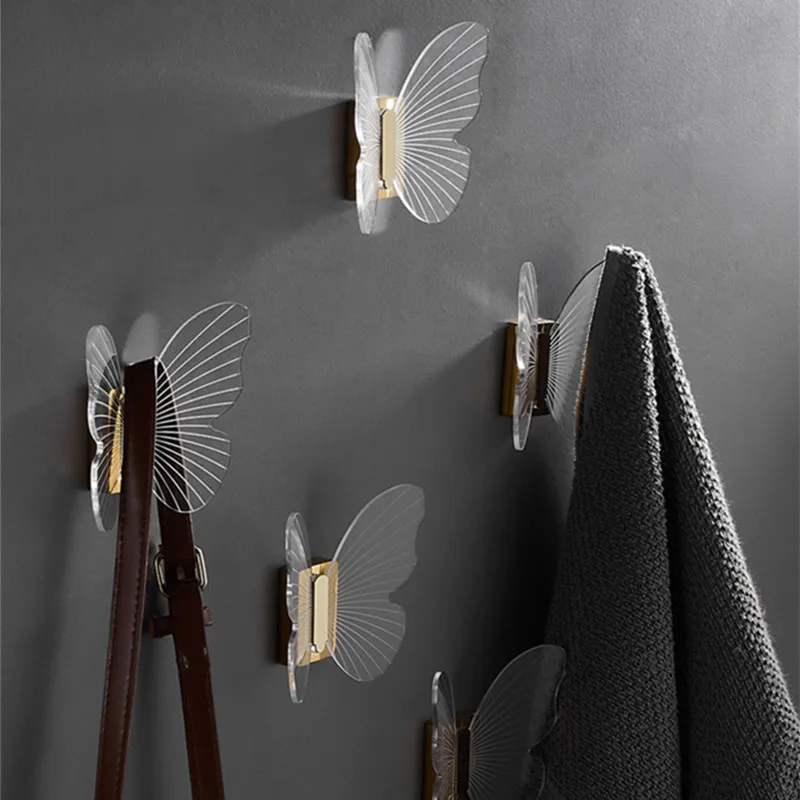 Acrylic Butterfly Robe Hooks Transparent Door Bag Key Holder Towel Hanger Rack Wall Mounted Bathroom Hardware Home Decor |