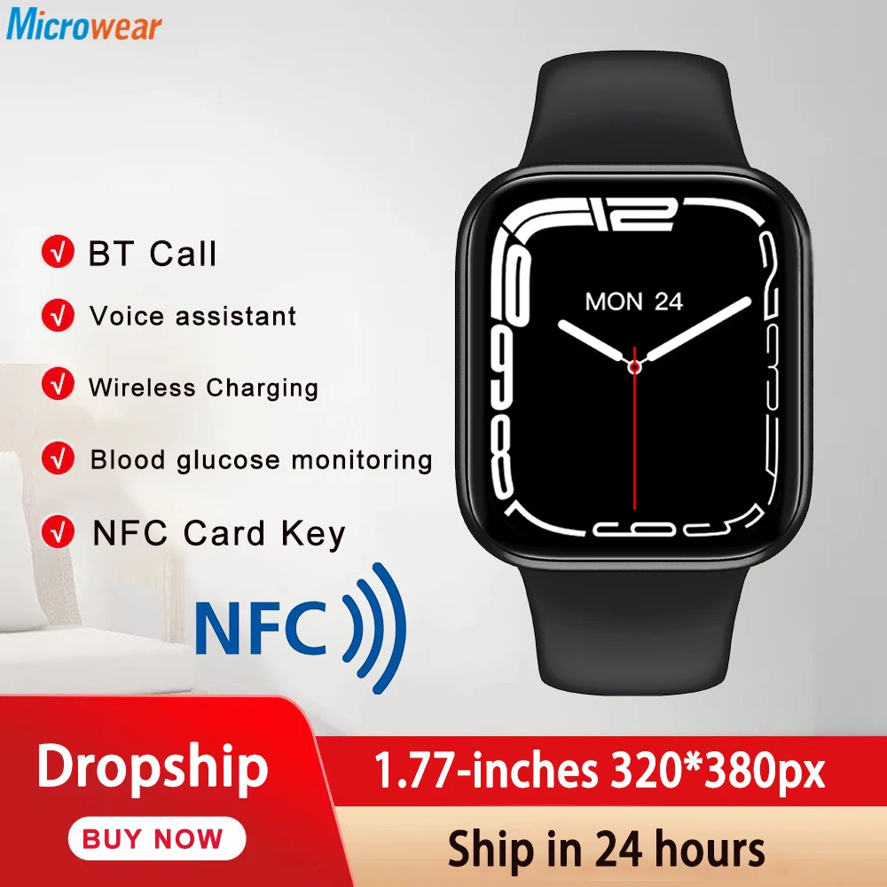 

New Smart Watch BT Call Wireless Charging NFC Voice Assistant Blood Sugar Heart Rate Testing Password Smartwatch PK D20 W26 W37