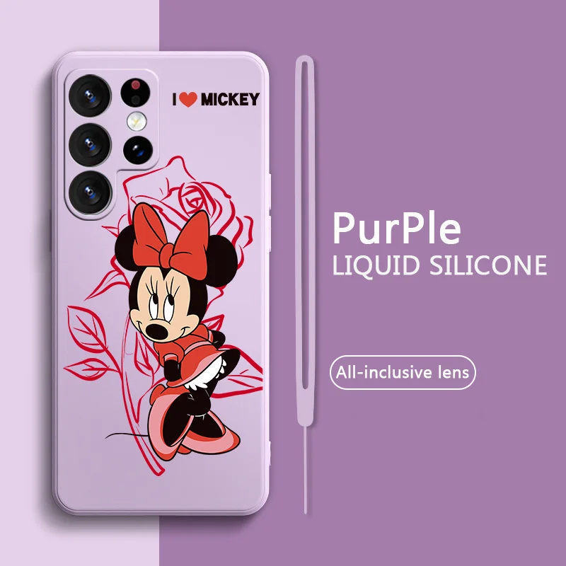 

Mickey Minnie LOVE Phone Case For Samsung Galaxy S23 S22 S21 S20 FE Ultra Plus S10 Lite 5G Liquid Rope Funda Cover