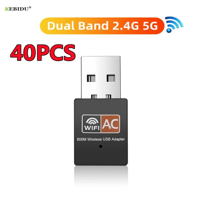 

40PCS 600Mbps USB 2.0 Wifi Adapter 2.4GHz 5GHz Antenna USB Ethernet Lan Wifi Dongle Network Card Dual Band Wi fi Adapter For PC