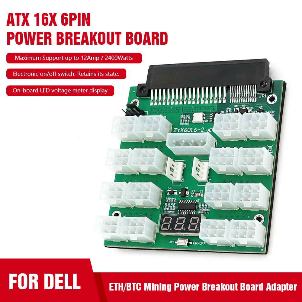 

Upgrade Version ATX Power Supply Module 16x 6Pin Power Supply Breakout Board for Dell PSU Server Bitcoin Miner