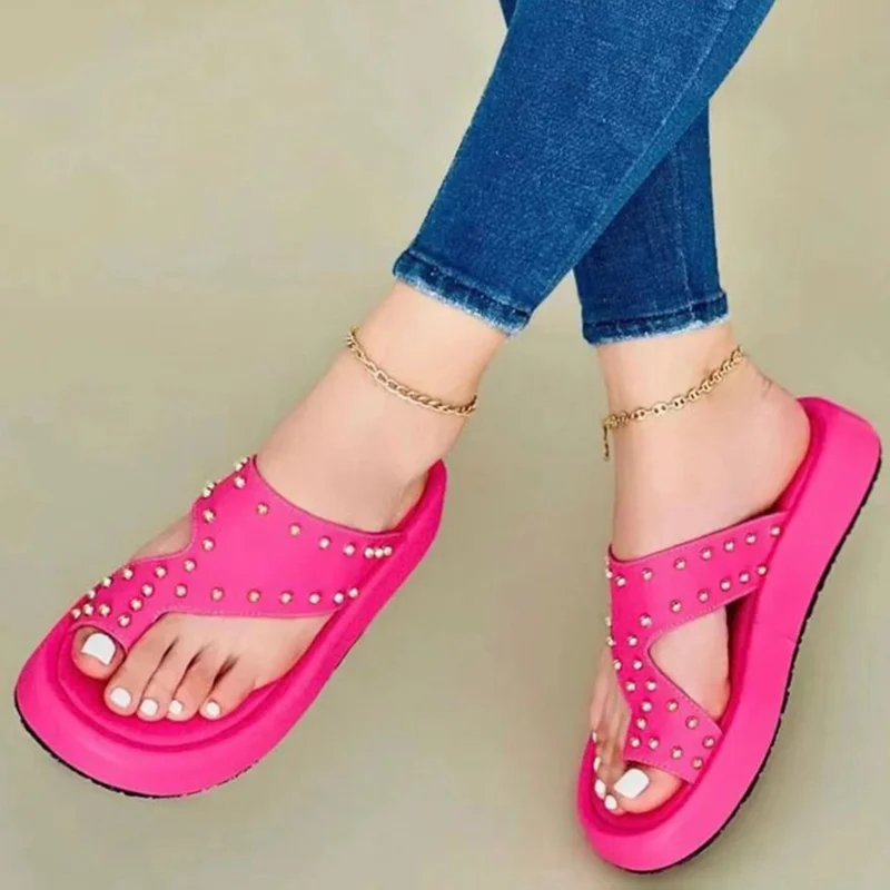 

Fashion Women's Sandals Summer Shoes For Women 2023 New Low Heels Sandalias Mujer Soft Slippers Rivet Flip Flops Summer Footwear