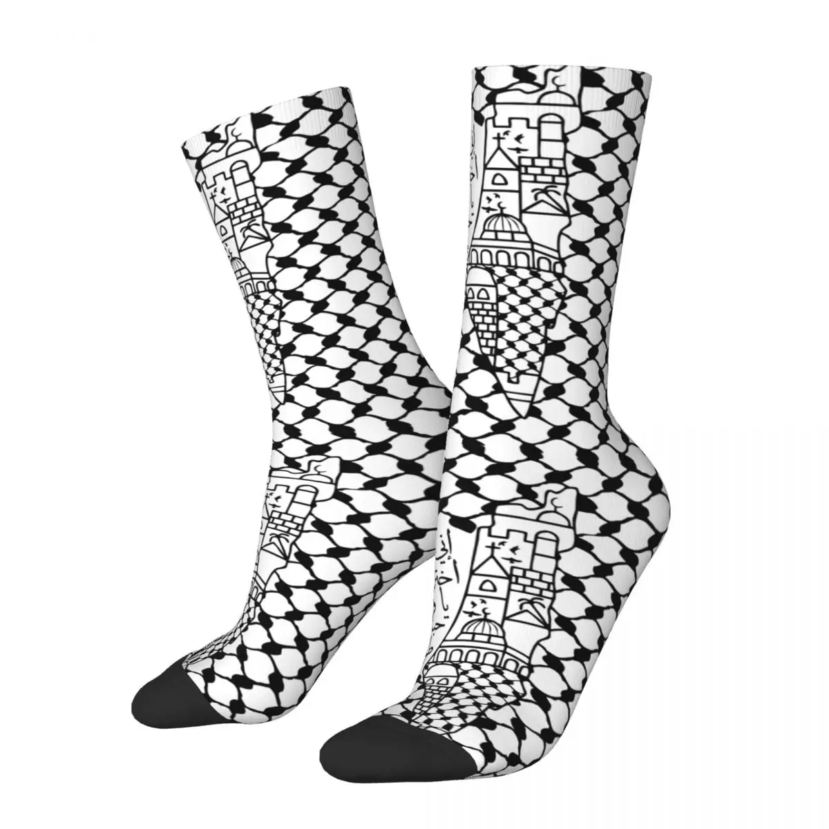 

Autumn Winter Hip-hop Unisex Palestine Arabic Kufiya Socks Palestinian Map Kufiya Pattern Sweat Absorbing Sports Socks