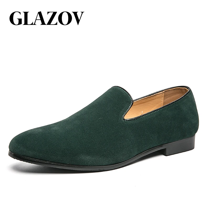 Высококачественные Новые дизайнерские Замшевые мужские повседневные Лоферы GLAZOV зеленого и черного цвета с острым носком, деловые мужские классические туфли