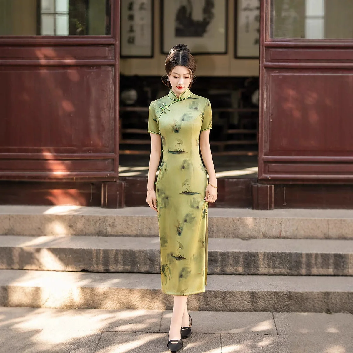 Фото Улучшенное платье Cheongsam в китайском стиле в стиле ретро, облегающее платье Cheongsam с принтом весна/лето 2022, длинное стильное платье Qipao №1