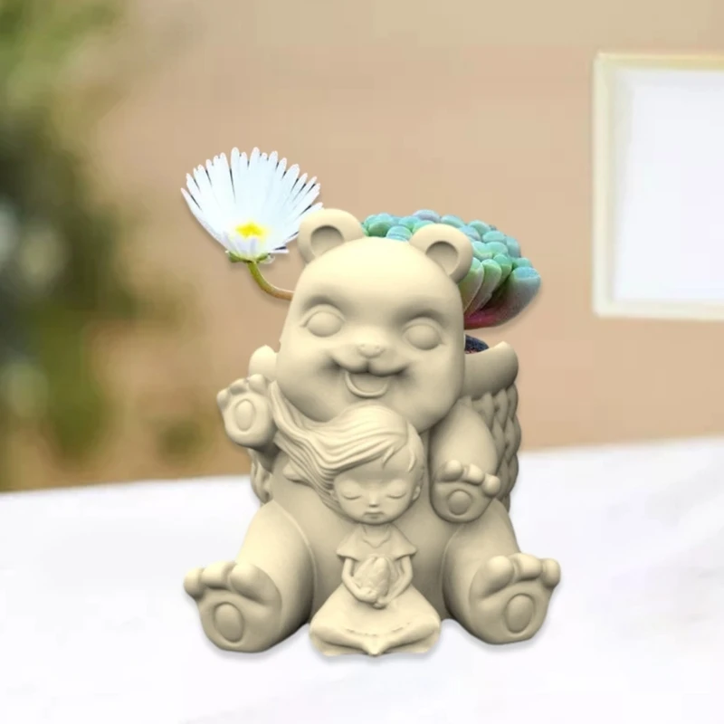 

Bear&Girls Pen Holder Flower Pot Mold Succulent Planter Mold Plaster Making Tool