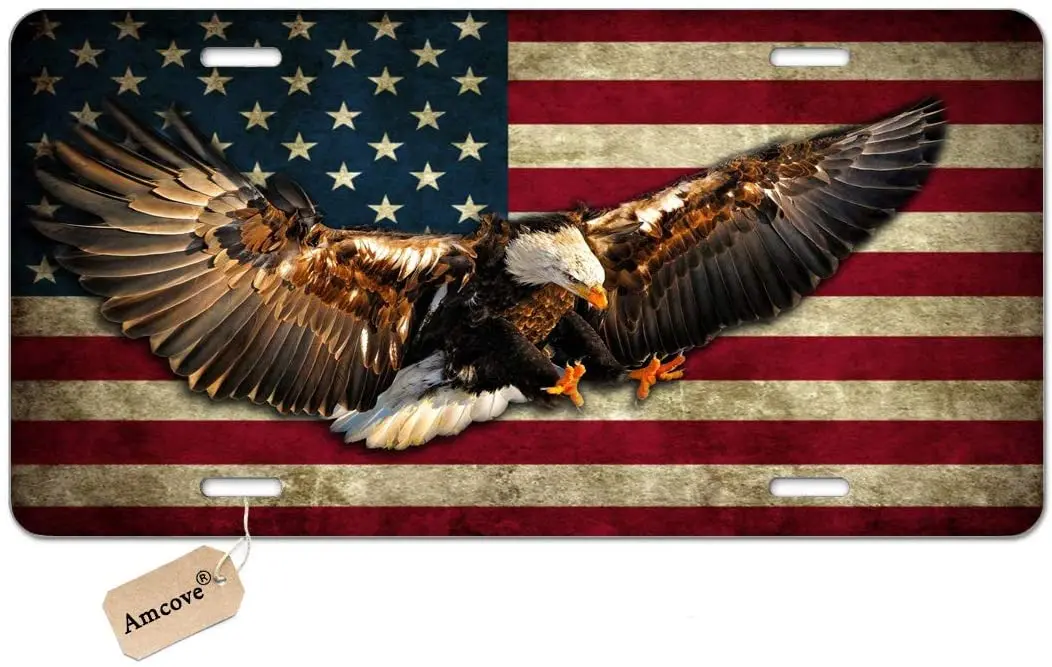 

Amcove Eagle and American USA Flag License Plate, Retro Vintage American Flag Novelty Vanity License Plate Tag Sign