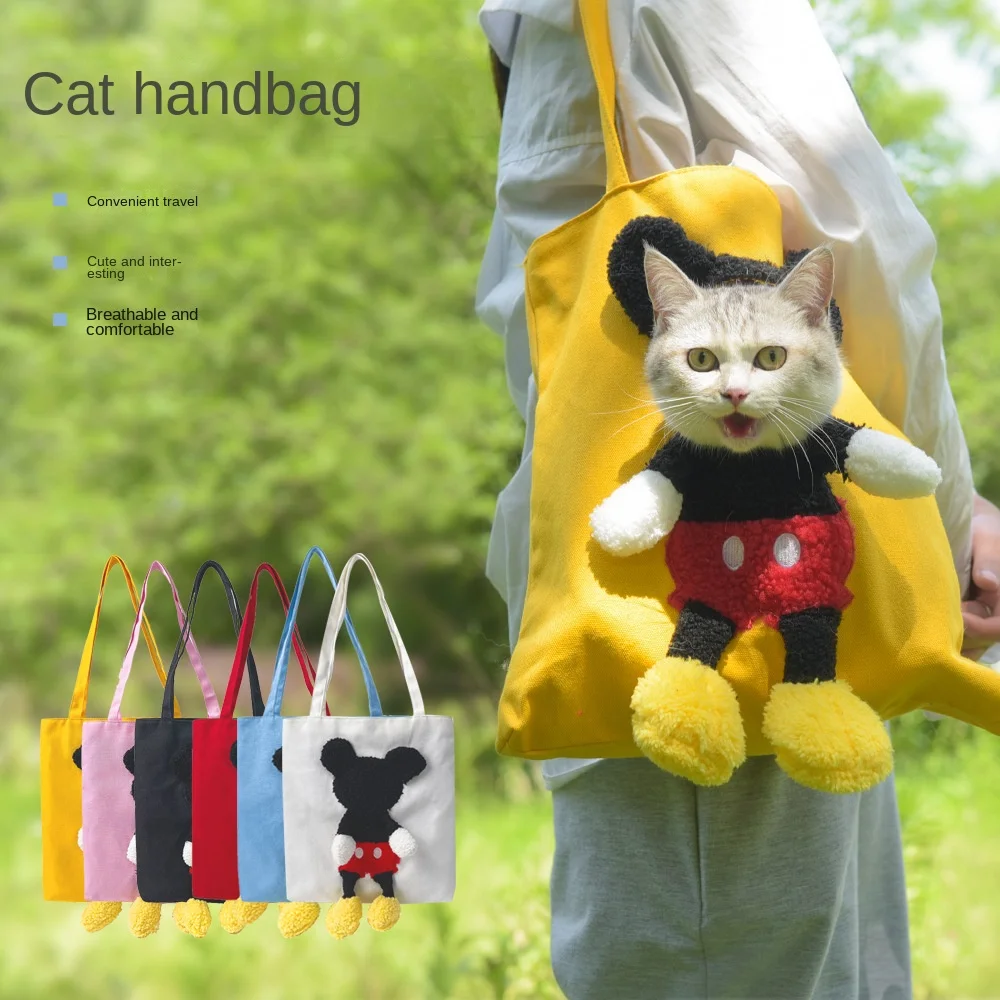 

Pet Cat Carries Bag Out Breathable Canvas Cat Shoulder Bag Large Space Open Head Dog Schoolbag Tote