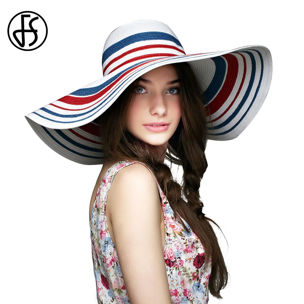 

FS Summer Sun Straw Hats For Women Big Brim Sunbonnet Ladies Holiday Travel Sunshade Sombreros Beach Cap Fedora Chapeau Femme