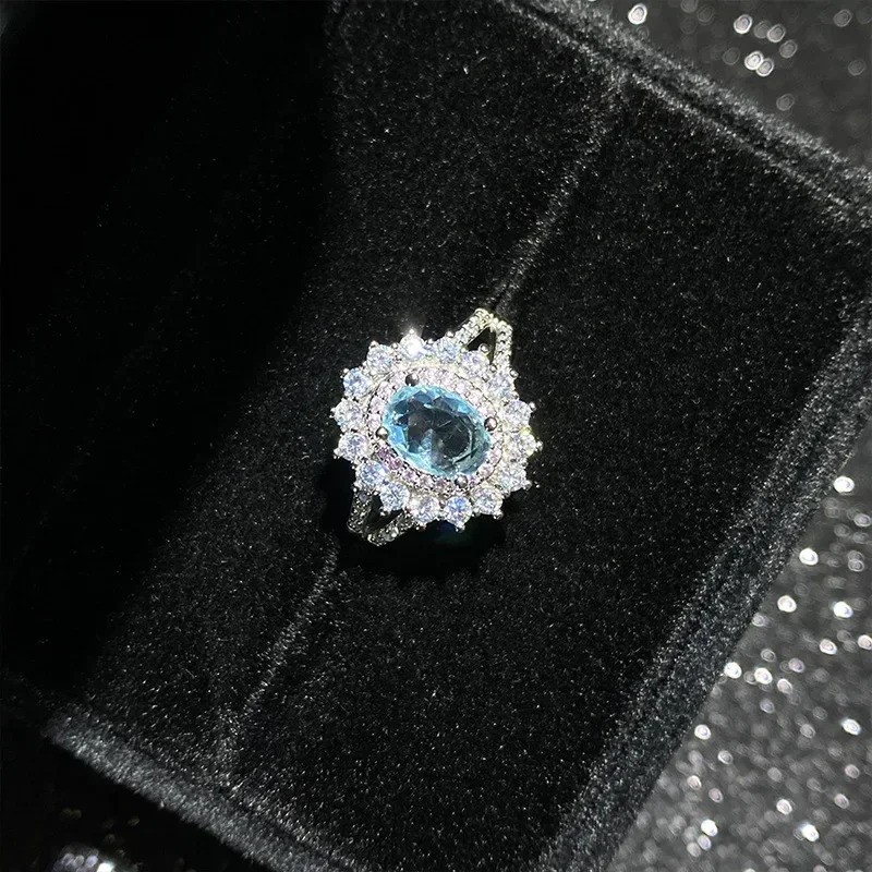 Высокое качество роскошное кольцо MDL в стиле муассанита с аквамарином и