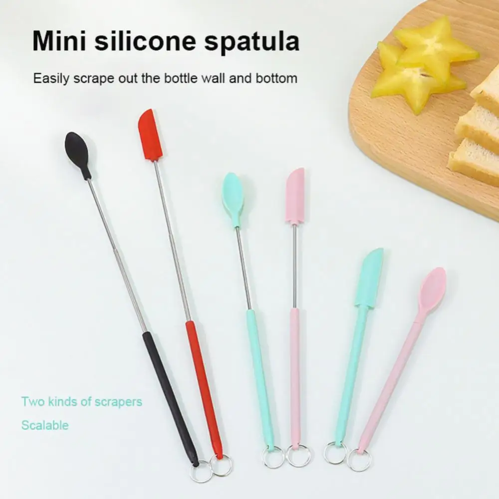 

304 Stainless Steel Scoop Set Kitchen Baking Sauce Scoop Set Food Grade Silicone Mini Retractable Extension Rod Silicone Scraper