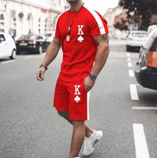 Fashion Sportswear TrackSuit Set Men King 3D Printed Clothes Oversized Sport T Shirt+Shorts Jogging Set Male 2 Piece Sets