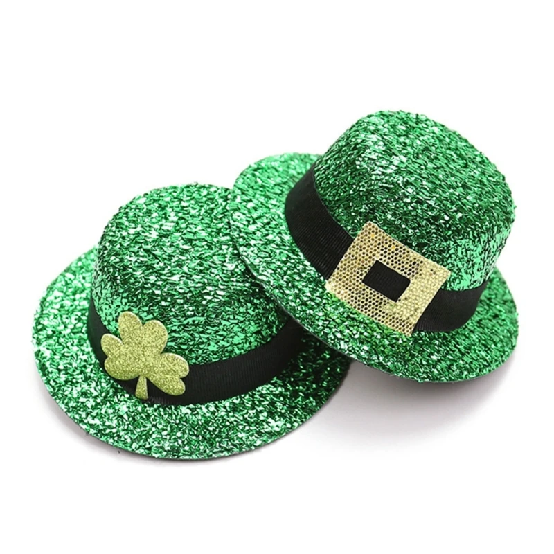 

Праздничная заколка для волос Q0KE в стиле Св Патрика, блестящая зеленая шляпа, заколка для волос для празднования карнавала, универсальный головной убор для взрослых и детей