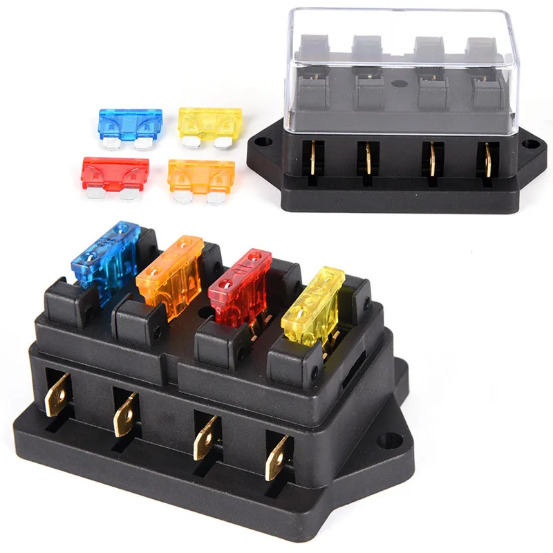 

1Pcs NEW Car 4 Way Circuit Standard ATO Blade Fuse Box Block Holder 12V / 24V+4 Way Fuse For 22mm Handlebar Motorcycles E-Bikes