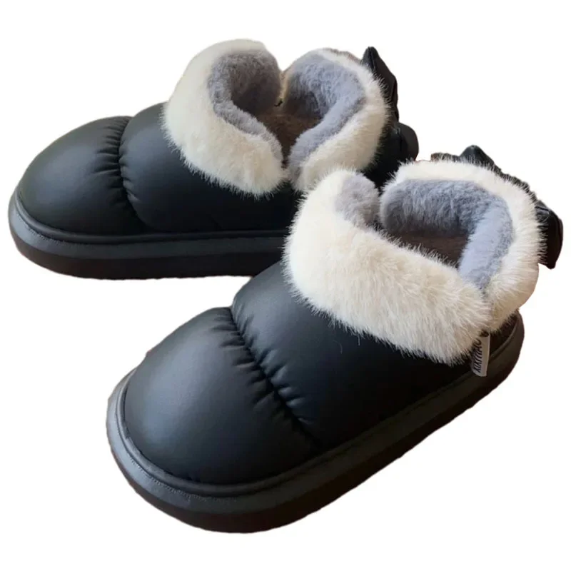 Милые теплые ботильоны зимние женские ботинки с бантом плюшевые из хлопка