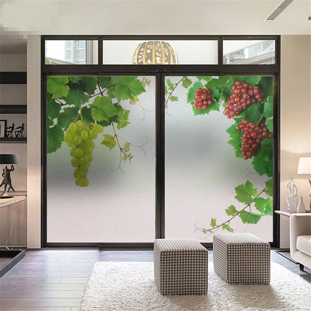 

Privacy Windows Film Decorative Grape Plant Stained Glass Window Stickers No Glue Static Cling Frosted Windows Film for Home