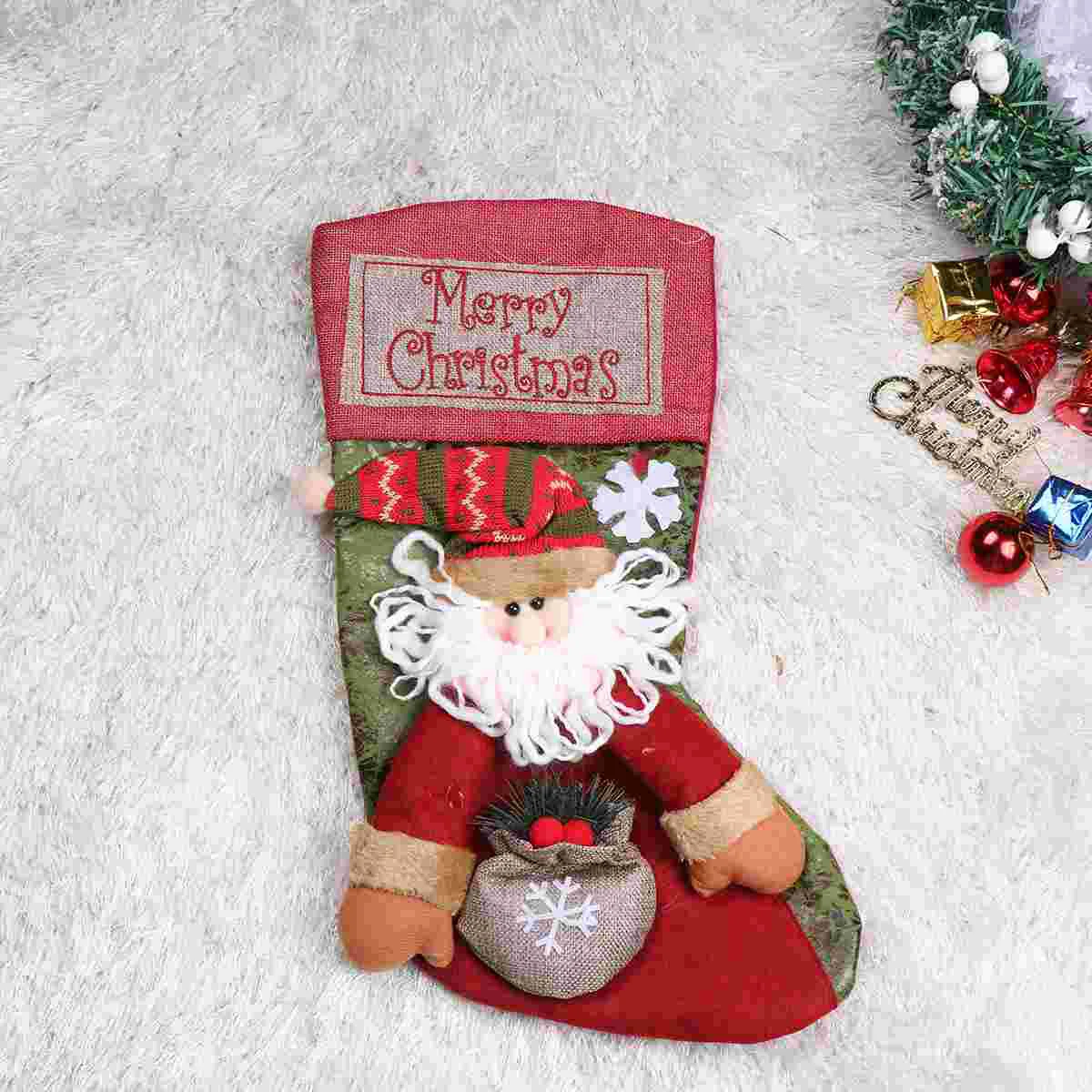 

Рождественские чулки из мешковины, праздничные льняные чулки, рождественские подвенечные сумки-чулки, Рождественский подарок