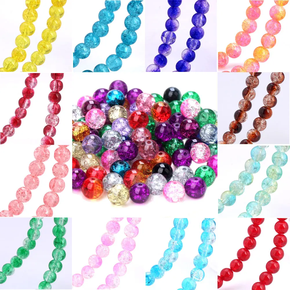 

10mm 30PCS Multicolor Round Glass Beads Cracked Mixed Color Crystal DIY Bracelet Necklace Jewelry Making Jewelry Accessories